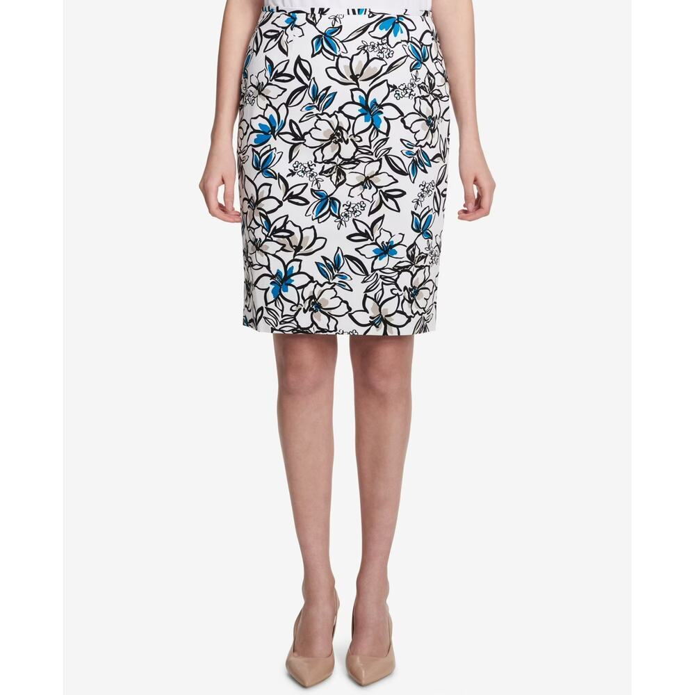 Calvin Klein Printed Pencil Skirt Cerulean Multi Size 14